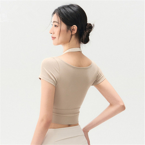 IUIUYOGO带胸垫瑜伽服运动短袖女