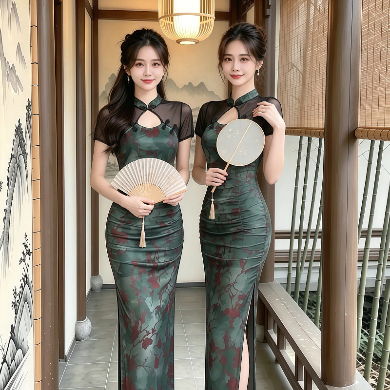 新款夜场性感透视显胸小礼服修身气质长裙KTV会所工衣连衣裙