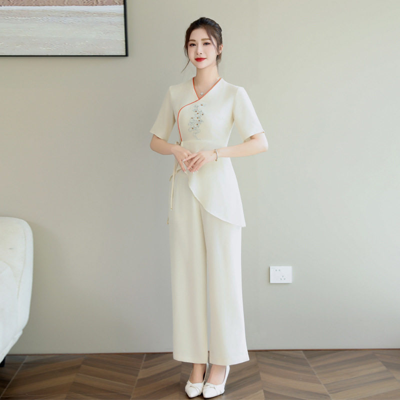 春夏美容院养生馆技师工装足浴技师工作服女装足疗显瘦套装