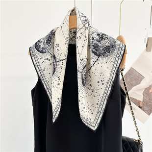 星座美学 丝毛方巾春秋双面真丝桑蚕丝羊毛围巾欧美百搭黑白丝巾