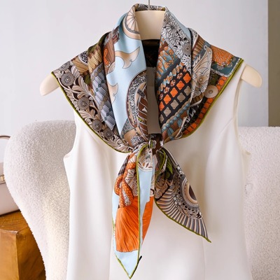 牛油果绿色武士盔甲斜纹真丝大方巾桑蚕丝围巾披肩春秋百搭丝巾女