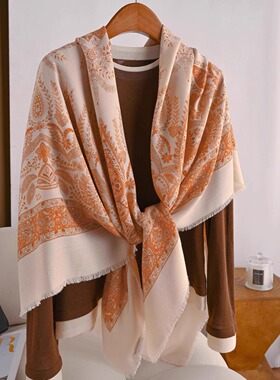 LP老钱家丝毛围巾腰果花真丝羊毛披肩大方巾秋冬空调保暖丝巾送礼