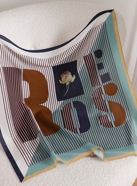 ROSE玫瑰 春夏季双绉真丝方巾拼色条纹100%桑蚕丝围巾撞色丝巾女