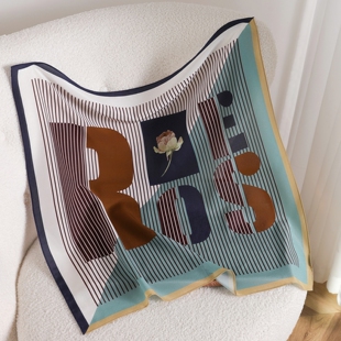 ROSE玫瑰 双绉真丝方巾拼色条纹100%桑蚕丝围巾撞色丝巾女 春夏季