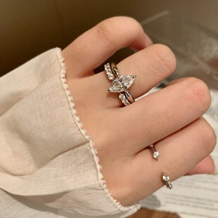 新品1.5克拉马眼钻高碳钻仿真钻纯银组合戒指叠戴设计感轻奢ins风