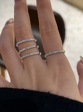 经典小排钻细圈纯银手镶钻戒指女叠戴碎钻排戒百搭护戒尾戒