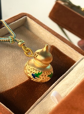 珐琅掐丝纯银黑绳女葫芦项链