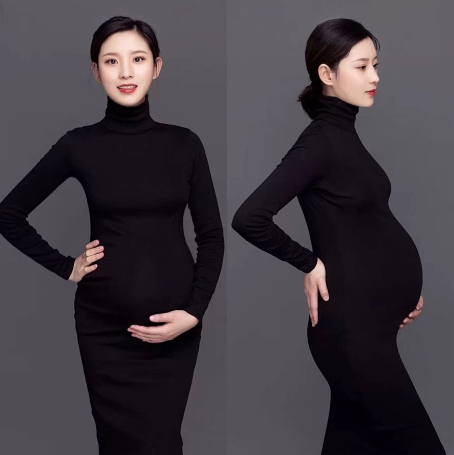 22新款小清新孕妇照服装黑色针织包身显瘦私房艺术照影楼拍照摄影