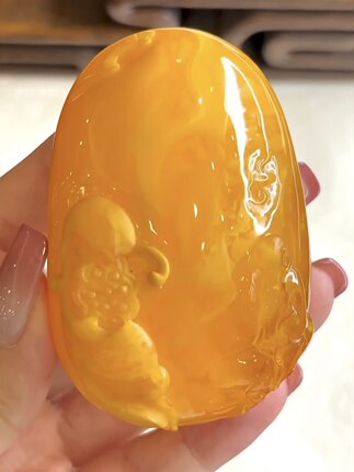 【盛世】天然琥珀蜜蜡精工雕刻大吊坠
