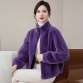 外套冬季 女2025新款 妈妈时尚 水貂绒皮毛一体短款 立领轻奢女装 皮草