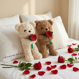 玫瑰花束趣味玩偶婚礼抱花熊公仔手捧花毛绒玩具情人节生日礼物女