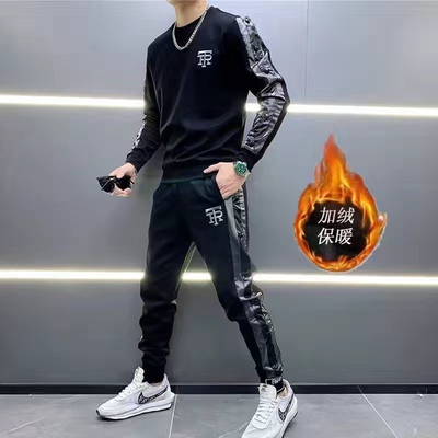 欧州站网红男装秋冬一整套时尚高端大气两件套休闲百搭修身男套装