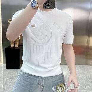 春秋季针织衫男2026新款潮流个性圆领半截袖时尚休闲轻奢短袖毛衣