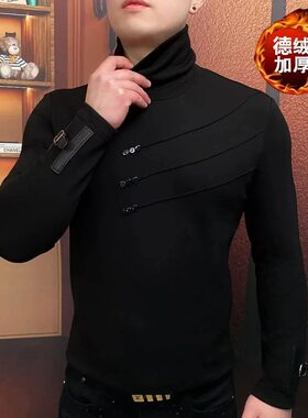 欧货秋冬季新款男士轻奢德绒加厚卫衣男百搭时尚长恤修身保暖