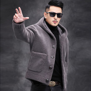 双面穿颗粒羊剪绒潮男士羊羔夹克皮毛一体短款连帽仿皮草灰色外套