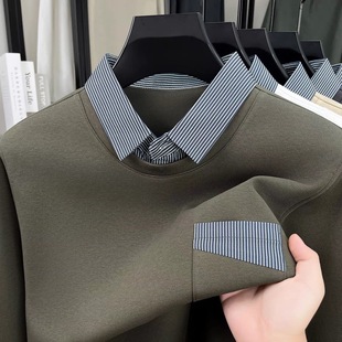 新款 长袖 时尚 潮流商务休闲百搭男士 卫衣 撞色高档假两件时尚 秋冬季