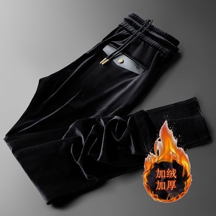 欧洲站品质轻奢金丝绒面休闲裤加绒保暖男士秋冬款时尚潮牌长裤子