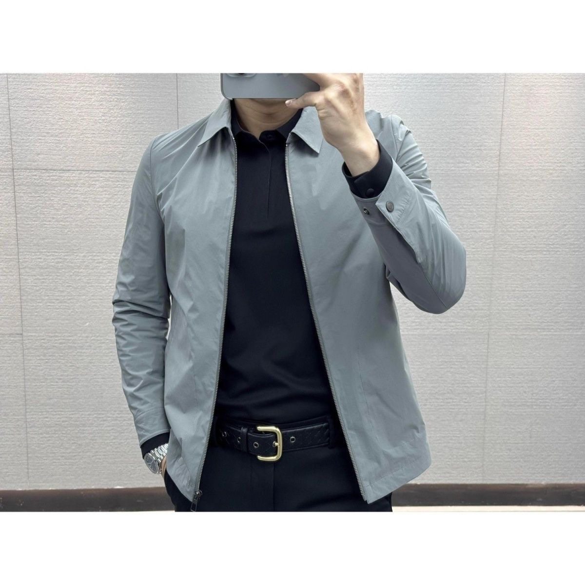 欧货早春新品(薄)纯色拉链商务男士外套翻领时尚休闲夹克秋季修身