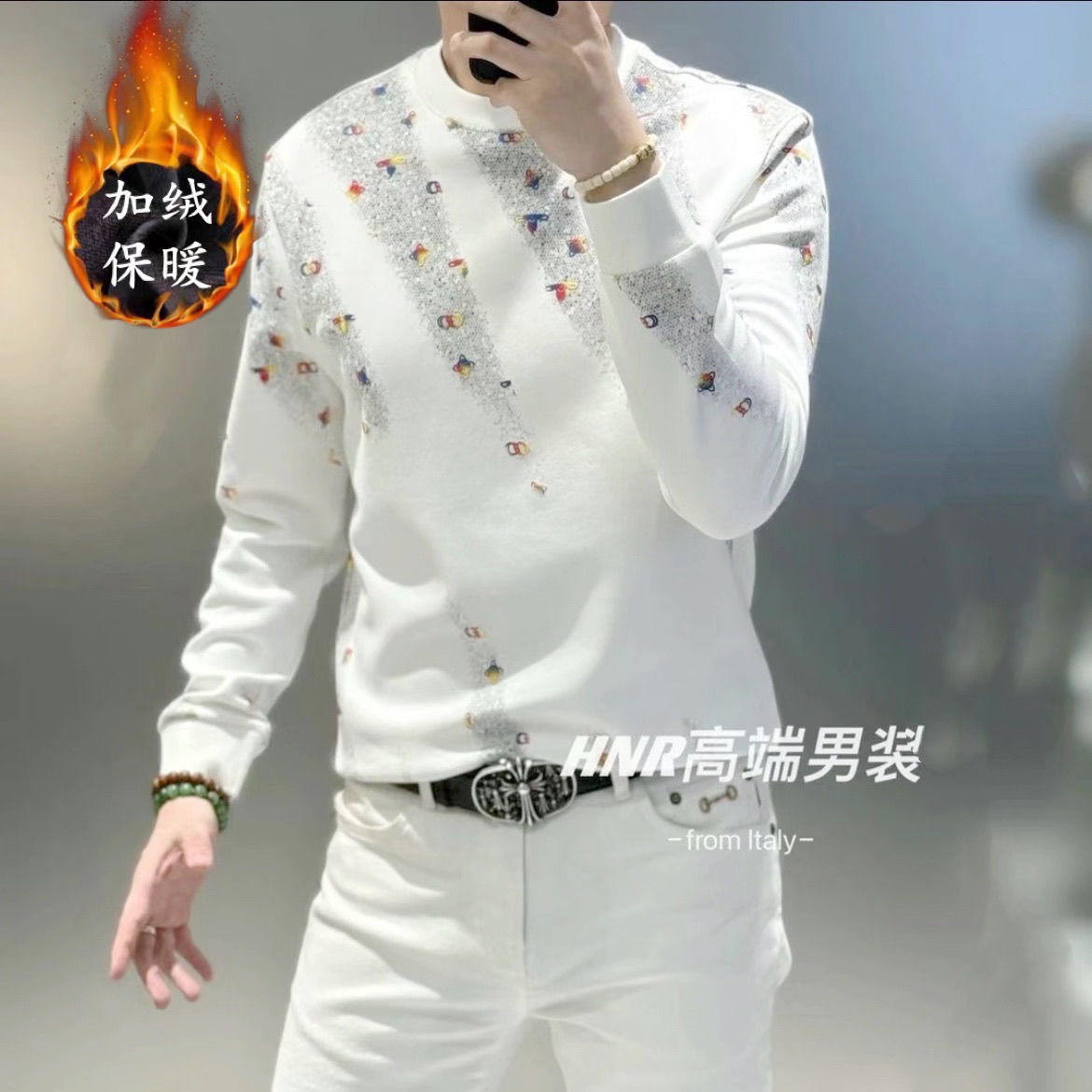 2025秋冬款时尚帅气潮流爆款百搭高品质个性男士圆领休闲长袖卫衣