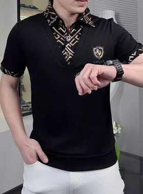 男士翻领短袖Polo衫夏季新款时尚假两件欧版简约青年休闲半袖T恤