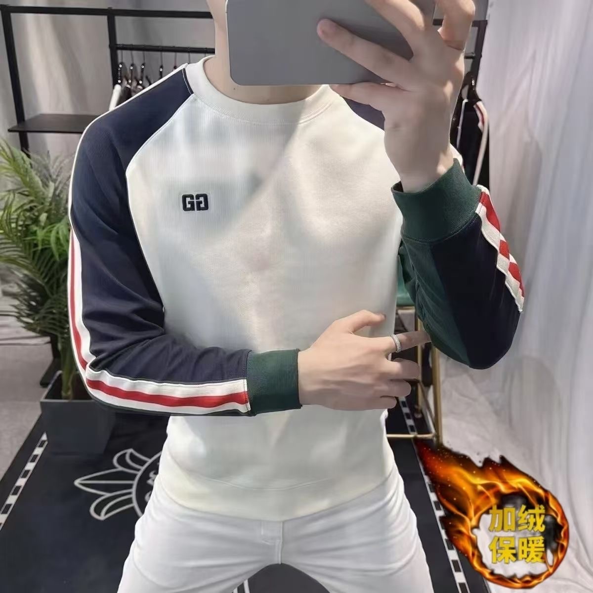 潮流百搭刺绣男卫衣2025秋冬新款青年欧货体恤加绒加厚打底衫潮