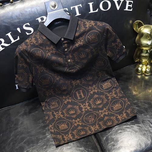 欧洲站短袖polo衫翻领体恤男士夏季新款潮牌精致有领个性印花休闲