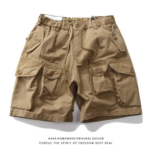 日系复古青年西山彻风格重工做旧水洗多袋宽版廓形工装五分短裤潮