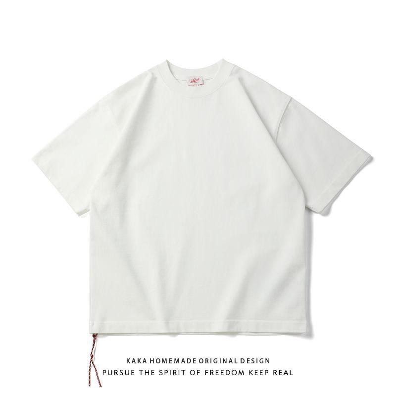 25S日系复古红绳350g重磅纯色基础款全棉短袖T恤打底衫男女款T恤