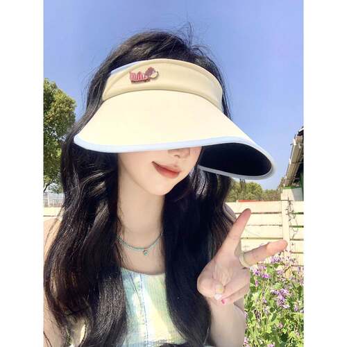 可爱小狗空顶大檐防晒帽女夏