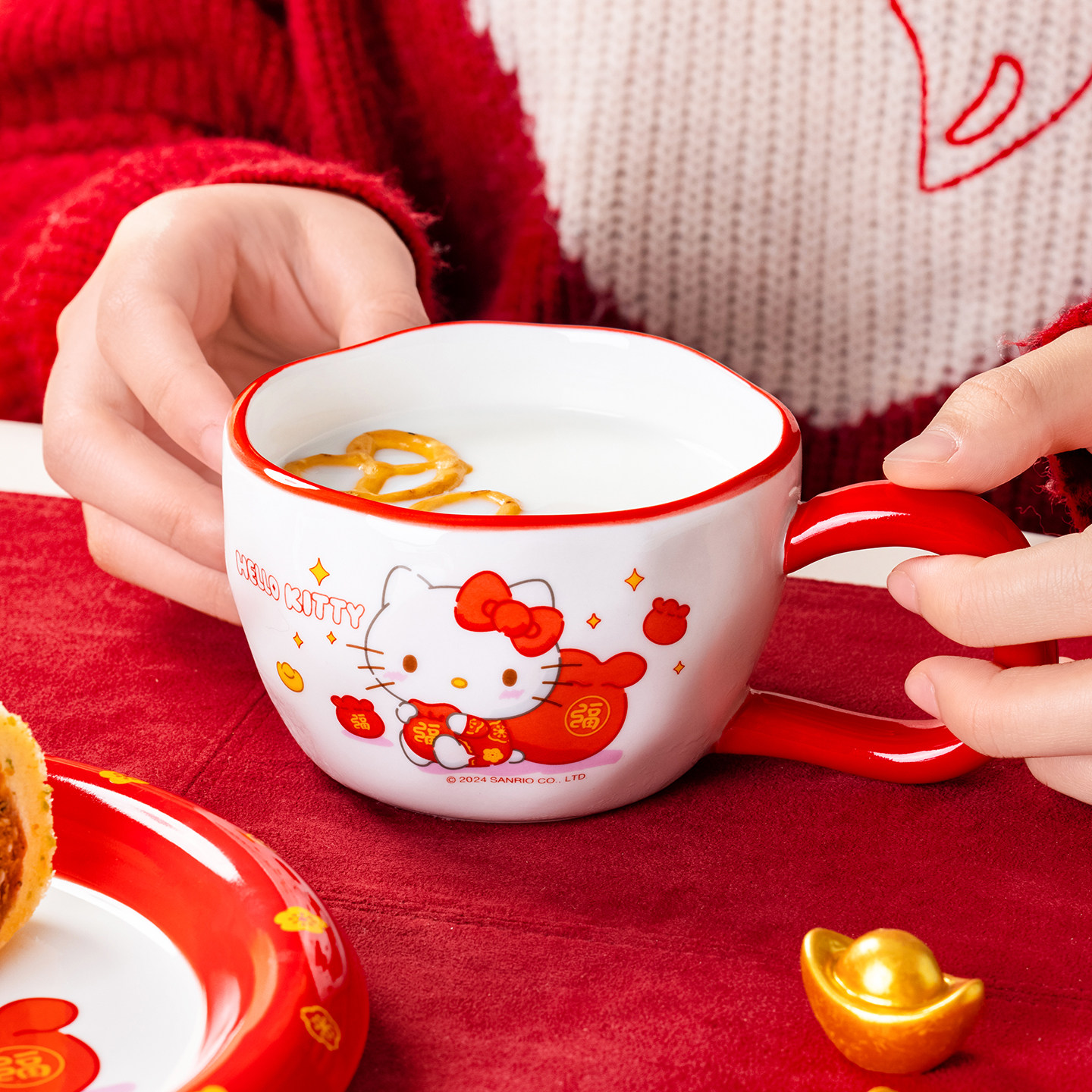 hellokitty新年杯子三丽鸥陶瓷马克杯女生高颜值早餐杯儿童喝水杯,餐饮具,马克杯,淘宝优惠券,粉丝福利购,淘宝优惠卷