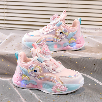 女童鞋宝宝鞋子2025秋冬季新款儿童棉鞋发光鞋亮灯网面透气运动鞋