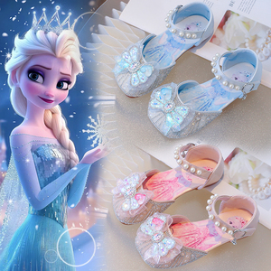 爱莎女童皮鞋公主鞋儿童半凉鞋2024春夏季新款小女孩水晶鞋舞蹈鞋
