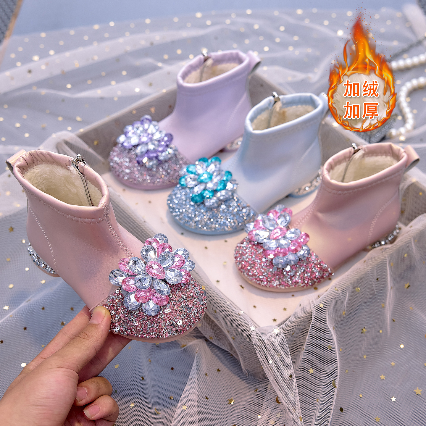 女童靴子女孩公主棉鞋2025秋冬季新款儿童短靴加绒高跟棉靴马丁靴