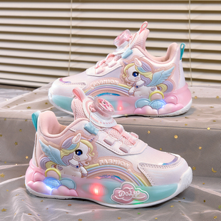 亮灯女童运动鞋加绒儿童棉鞋2025冬季新款女孩公主鞋发光鞋宝宝鞋