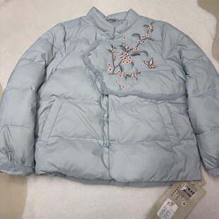 冬季新款国风设计感盘扣水貂毛拼接羽绒服女短款加厚保暖外套