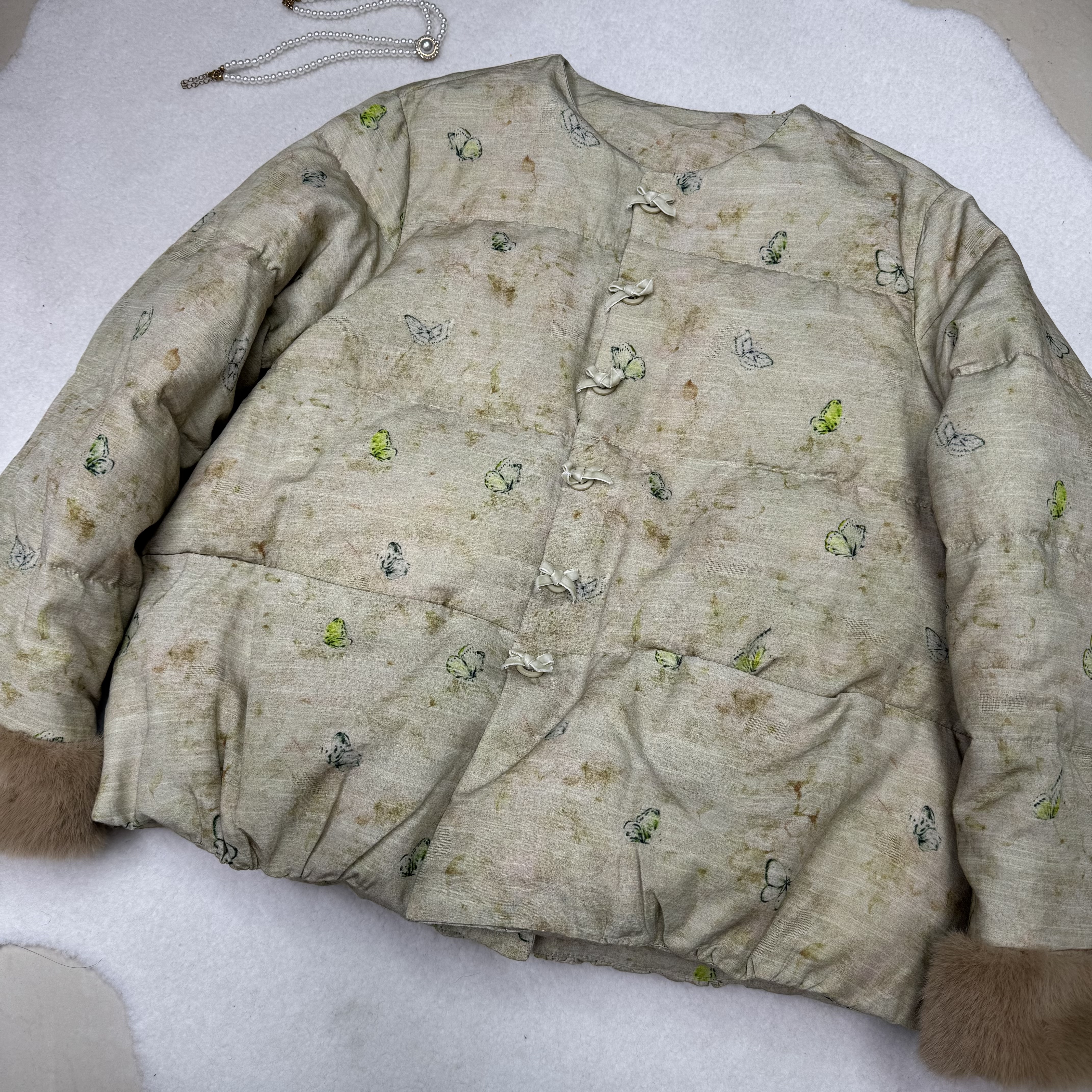 2025冬季新款新中式国风盘扣天丝亚麻水貂毛羽绒服女短款保暖外套