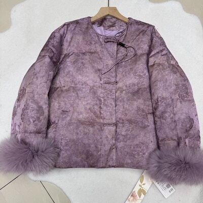 小玲家2025冬新新中式国风拼接狐狸毛可拆卸羽绒服外套仙气上衣女