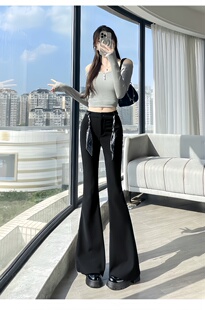 百搭休闲马蹄拖地裤 女秋冬设计感丝巾系带高腰时尚 微喇裤 2025新款