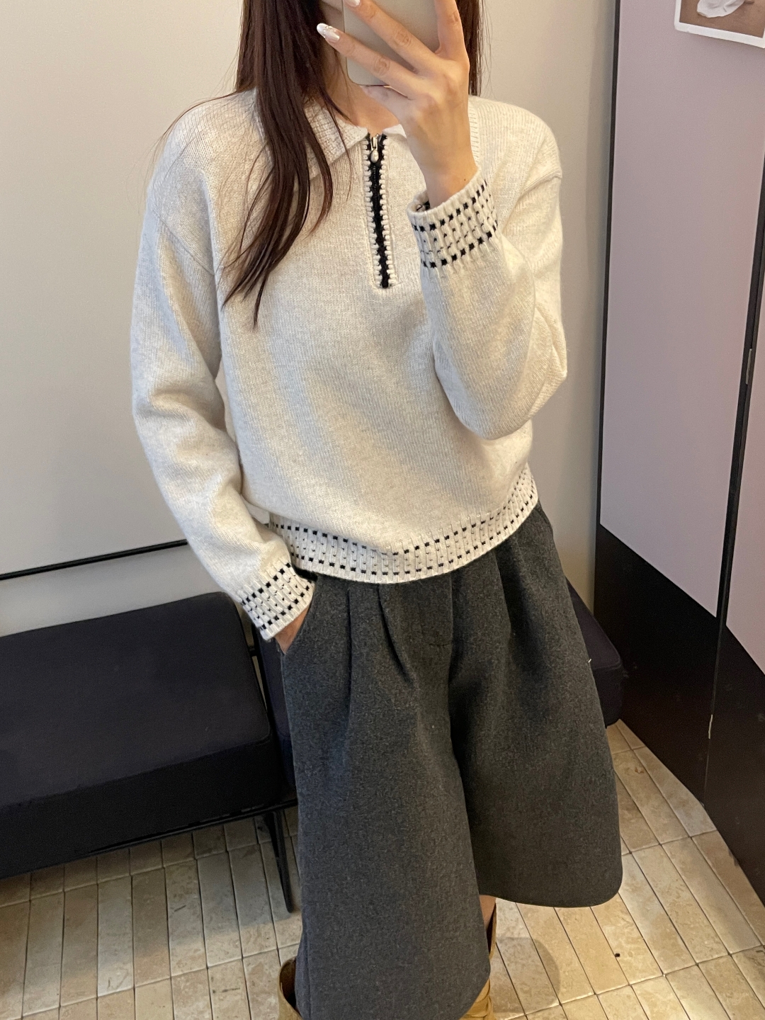 2025高品质羊毛拉毛软糯感洋气韩系简约针织毛衣高级感翻领拉链