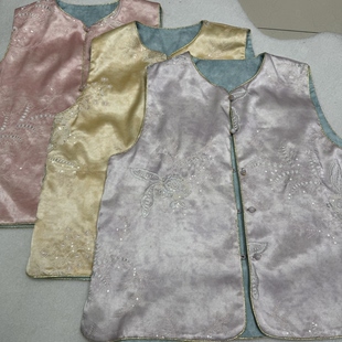 1703春季 新中式 国风重工刺绣提花圆领无袖 马甲两面穿上衣 新款