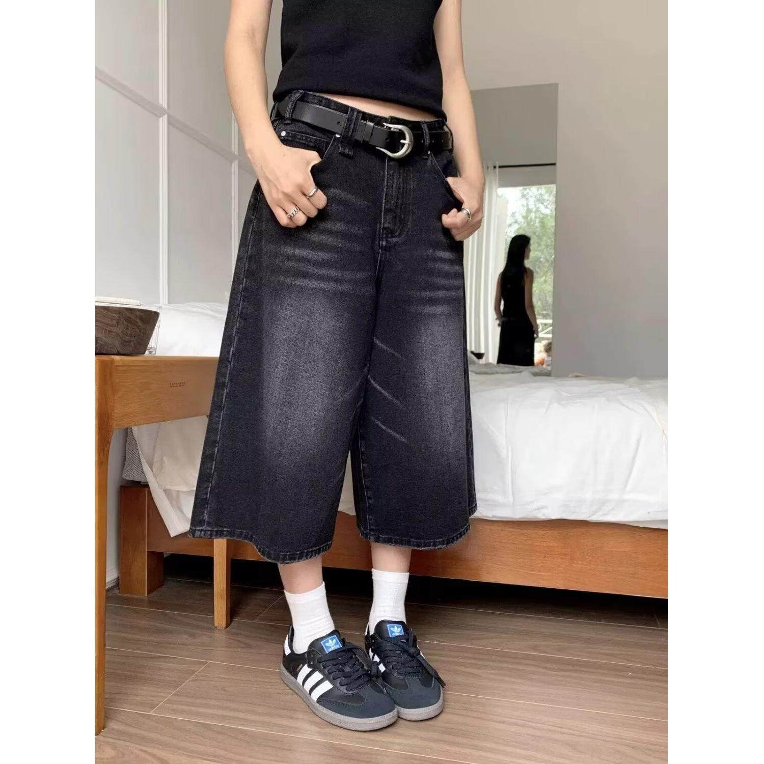 美式黑色牛仔七分裤女夏季新款复
