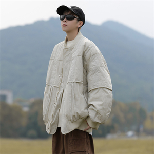 添柏岚冬季纯色拼接棒球棉服男生日系街头宽松百搭加厚保暖工装棉