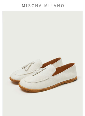 mischa 2025早春新款 鹿皮乐福鞋女 一脚蹬小皮鞋法式平底单鞋女