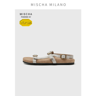 【爱上走路】mischa&vibram 新款鳄鱼皮休闲凉鞋女 平底罗马凉鞋