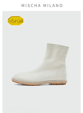 意大利mischa&vibram 白色鹿皮短靴女 24年新款 英伦风马丁靴短筒