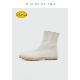 24年新款 意大利mischa&vibram 白色鹿皮短靴女 英伦风马丁靴短筒