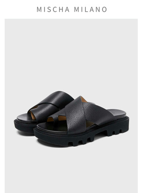 意大利mischa 鹿皮拖鞋女2025新款夏季时尚外穿厚底防滑夹趾拖鞋