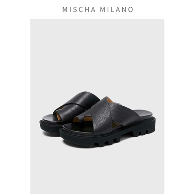 意大利mischa 鹿皮拖鞋女2025新款夏季时尚外穿厚底防滑夹趾拖鞋