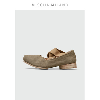 意大利mischa 2024水洗亚麻新款外穿芭蕾舞鞋2.5cm交叉绑带单鞋女