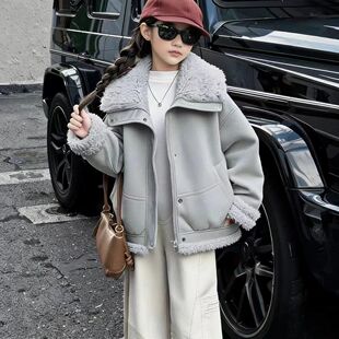 女童皮毛一体外套秋冬2025新款儿童冬装洋气韩系初冬大童加绒加厚